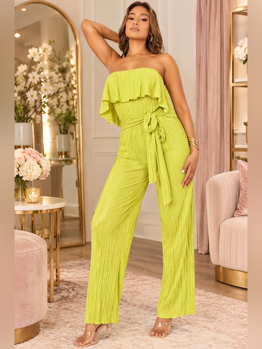 ✨ New ✨ PrettyLittleThing Lime Green Strapless Jumpsuit Size 4 ✨